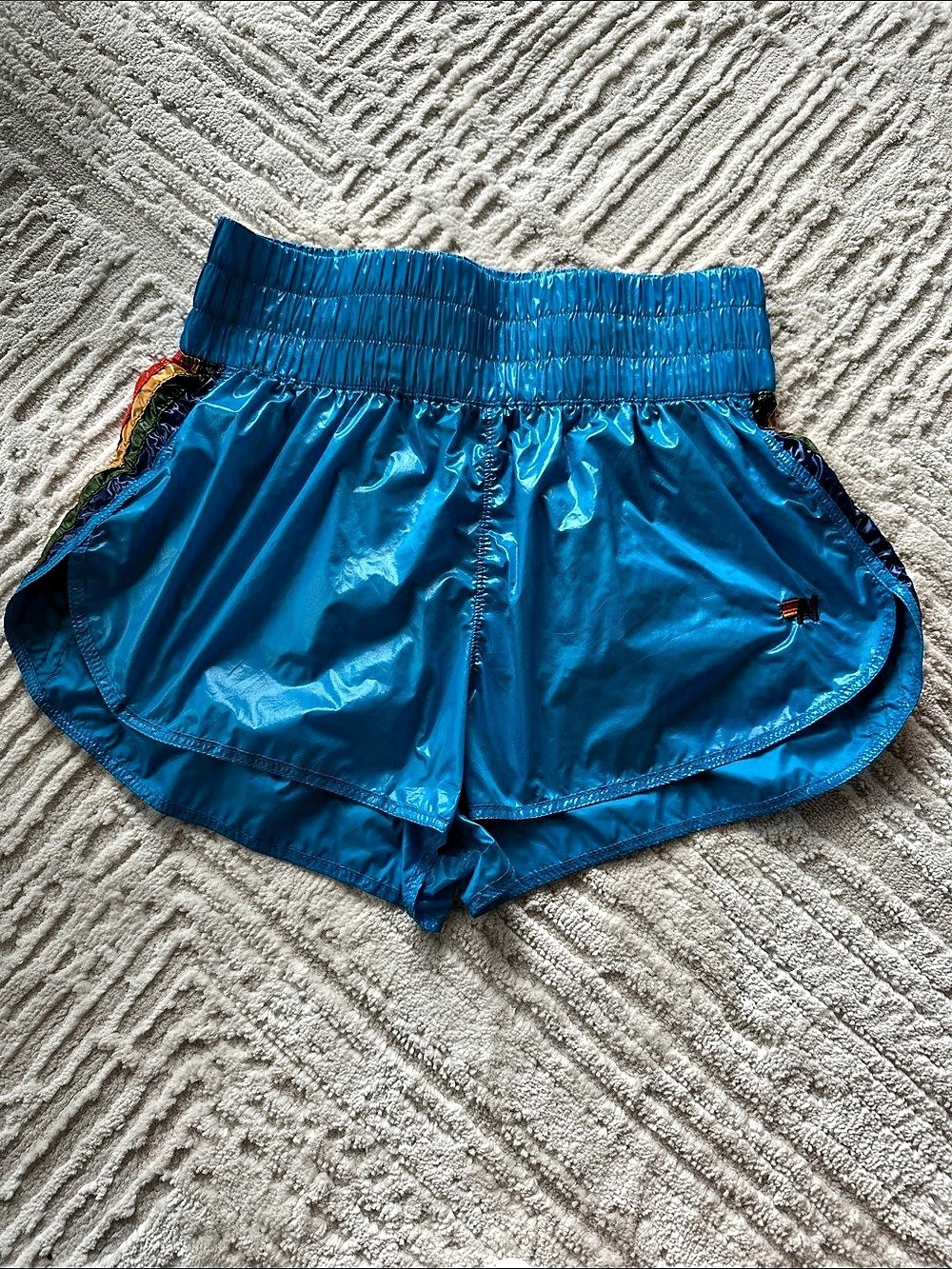 AVIATOR NATION HIGH RISE 5 STRIPE NYLON JOGGER SHORT - BLUE CINA